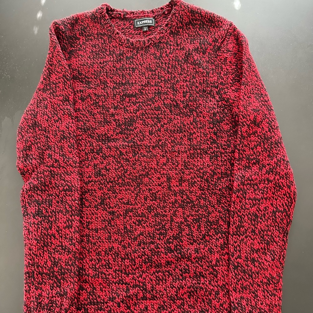 EXPRESS Red and Black Crewneck Sweater